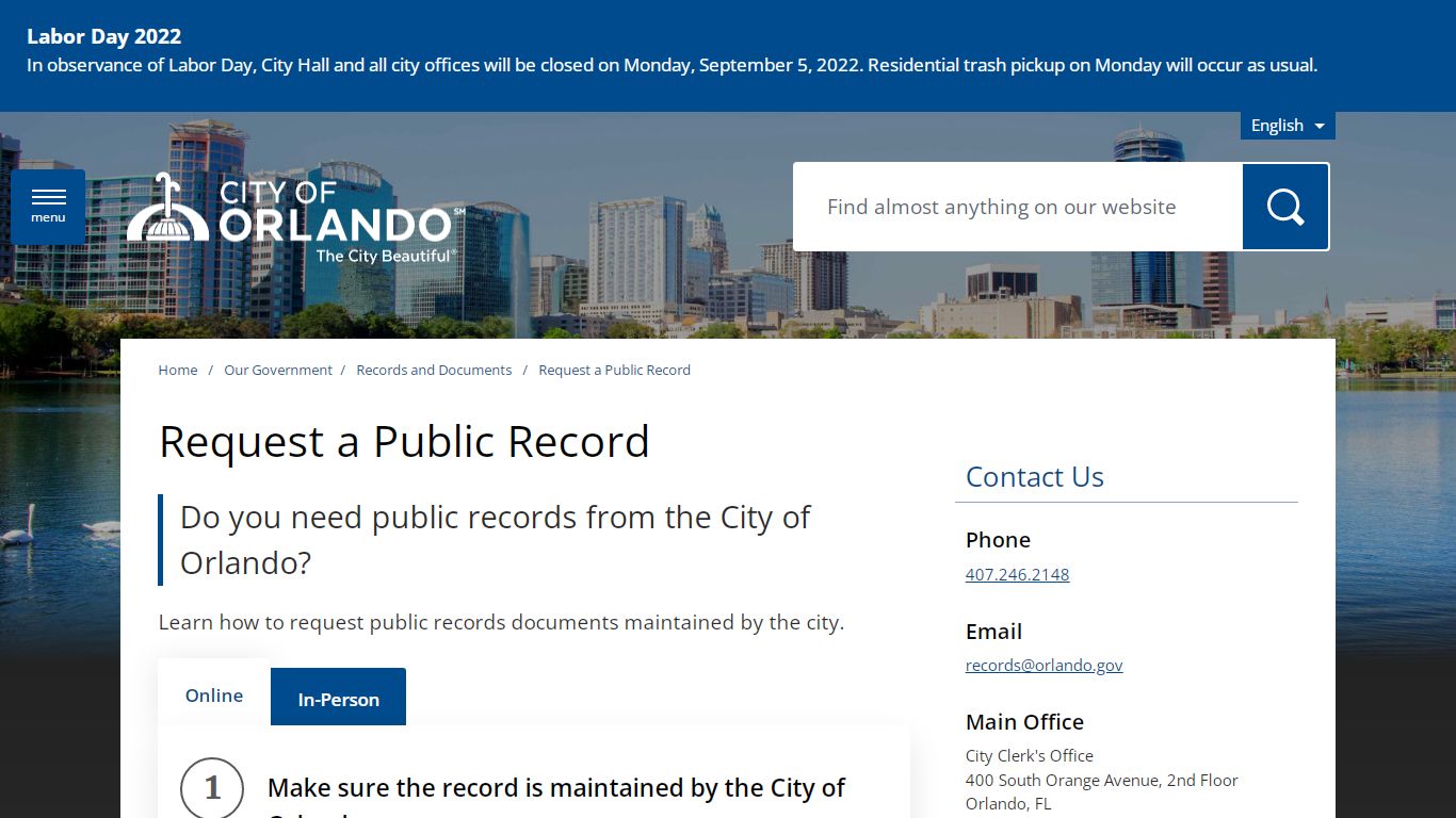 Request a Public Record - City of Orlando - Orlando, Florida